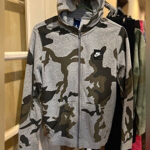 Nike Youth Full Zip Camo Hoodie Light Jacket Unisex Boy Girl Size Large EUC